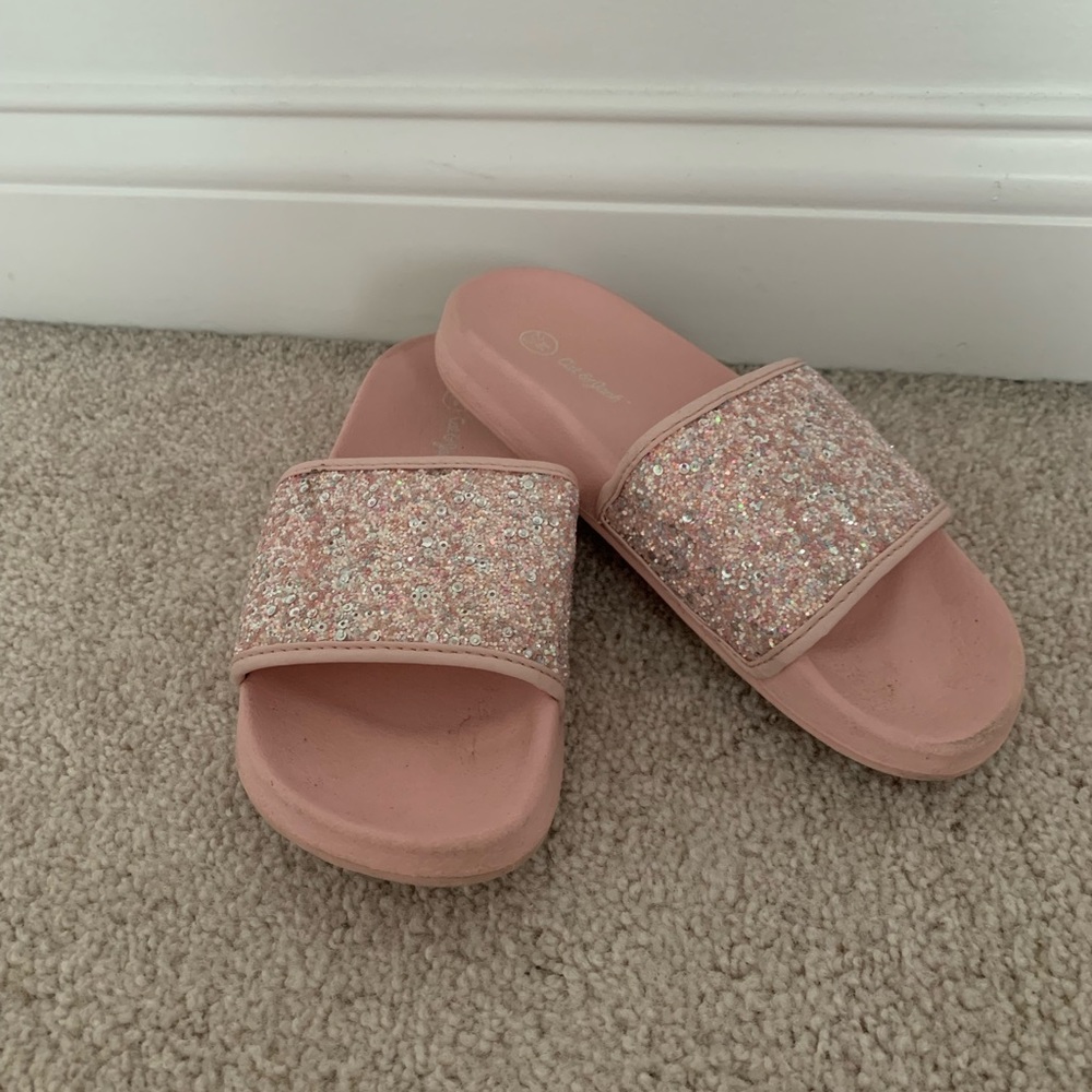 Cat & Jack Girls Pink Glitter Slides: SiZe 2/3 - Picture 5 of 7